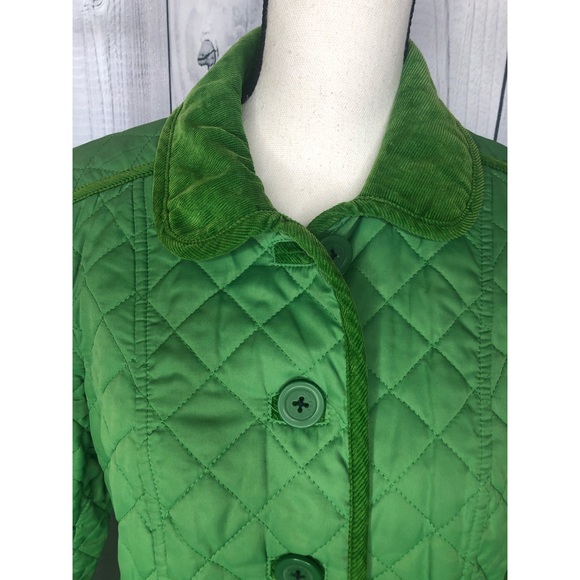 Boden Quilted Button Down Jacket Corduroy Trim Green Sz 6 - Picture 2 of 12